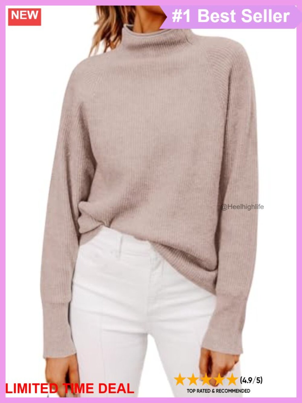 Womens Mock Neck Long Sleeve Ribbed Knit Pullover Sweater